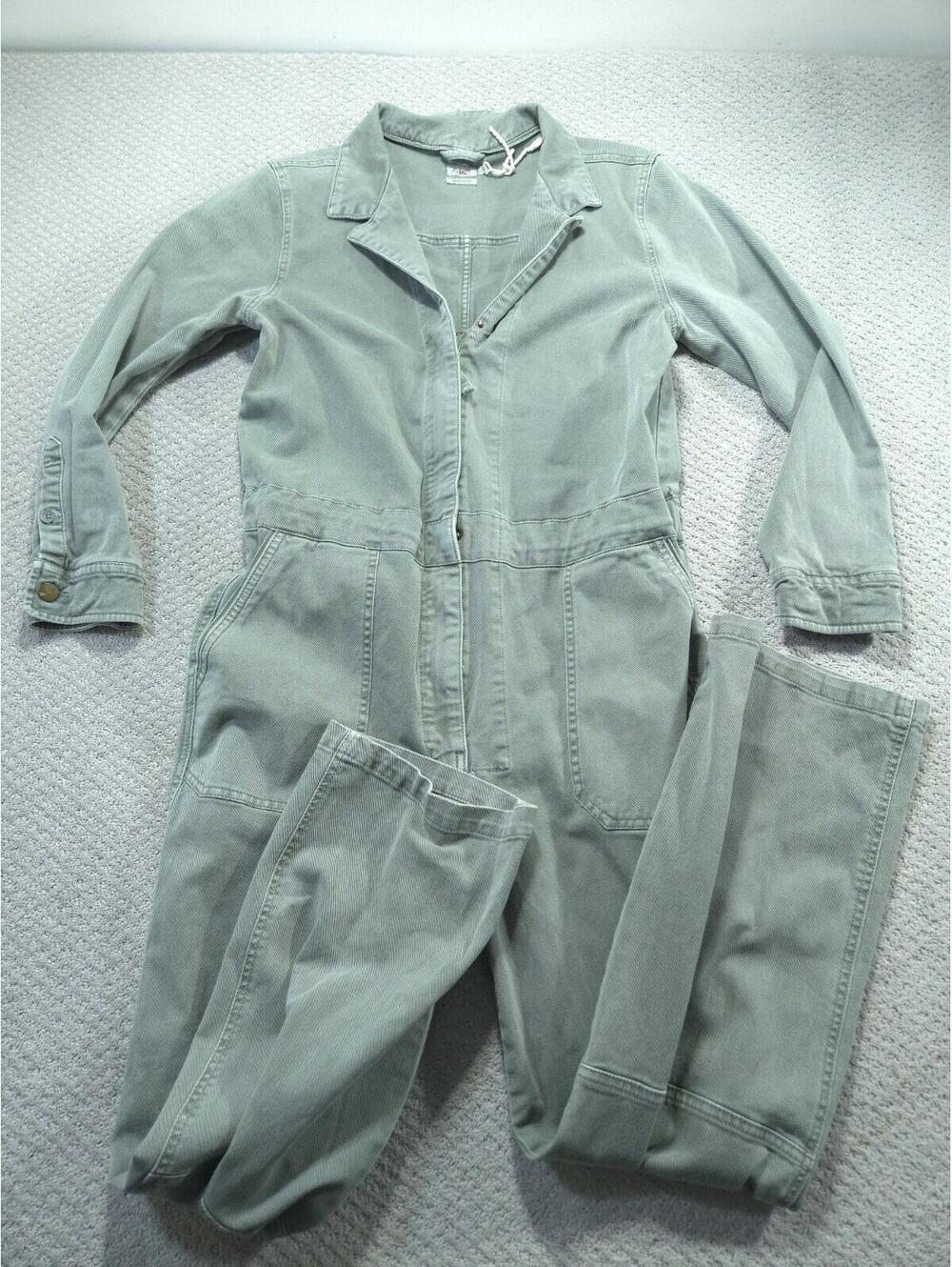 Faherty Jumpsuit Womens Large Olive Green Essential Long Sleeve Boiler Suit